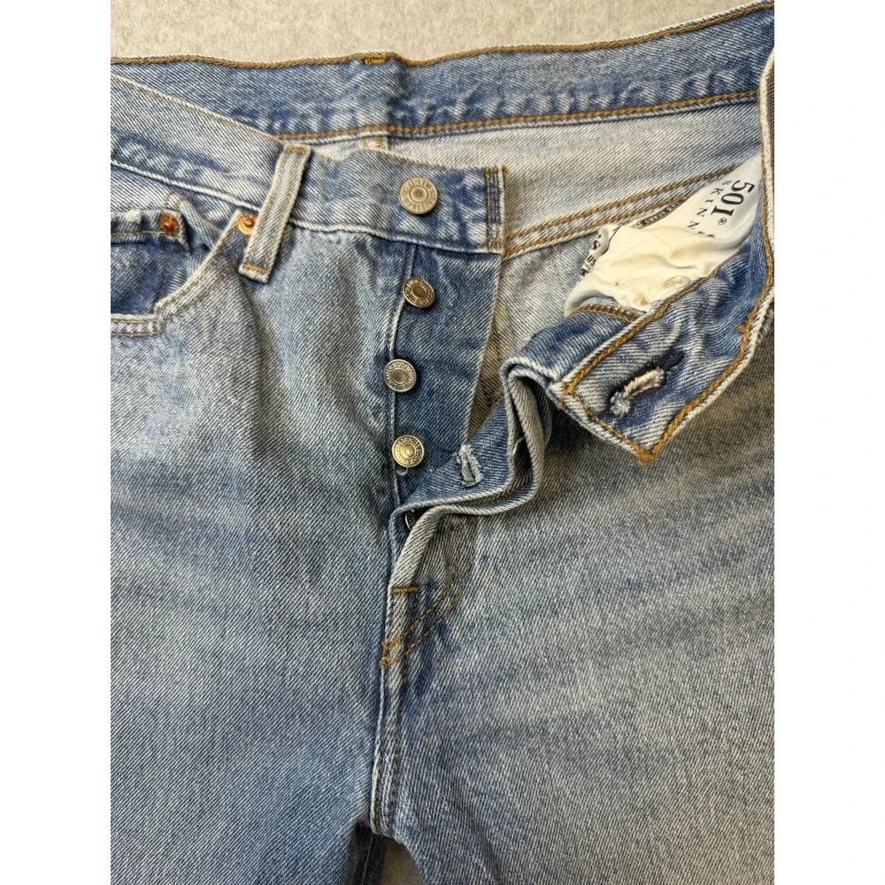 Levi's 501 S Jeans Mens Size 28x28  Blue Skinny Slim Distressed Light Wash Denim